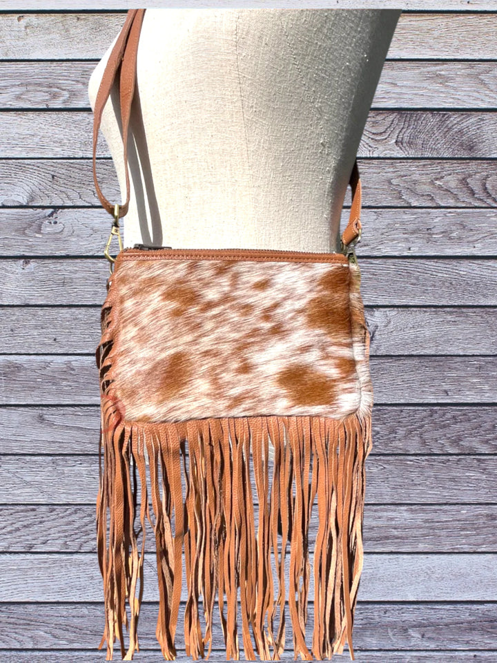 Brown & White Cow Hide Crossbody Purse