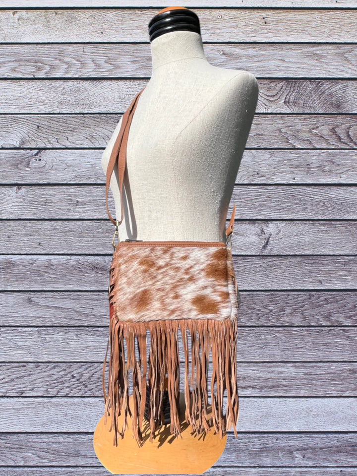 Brown & White Cow Hide Crossbody Purse