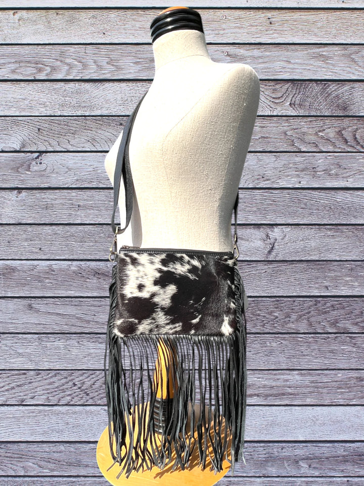 Black & White Cow Hide Crossbody Purse