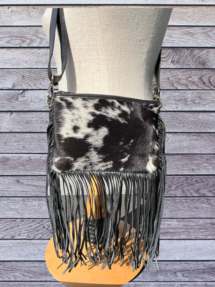 Black & White Cow Hide Crossbody Purse