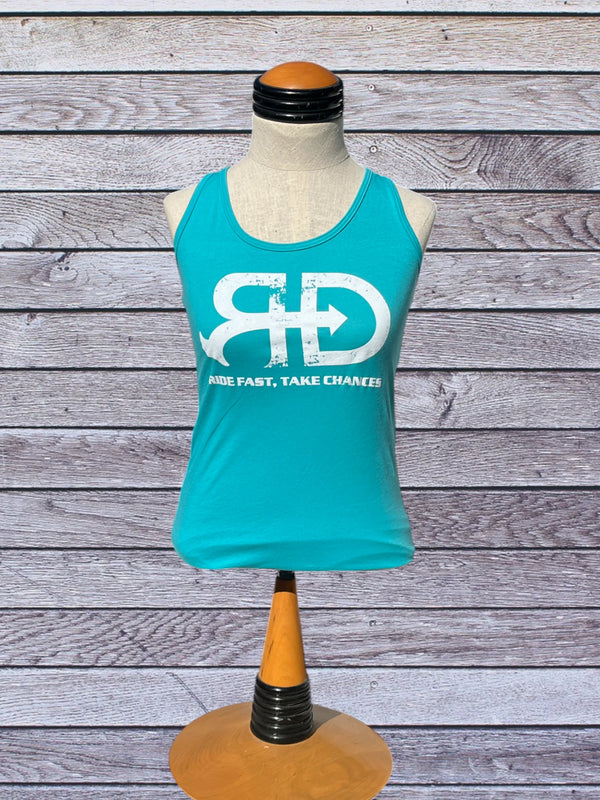 Front side picture of Rocket Donkey Turquoise Cotton Tank Top