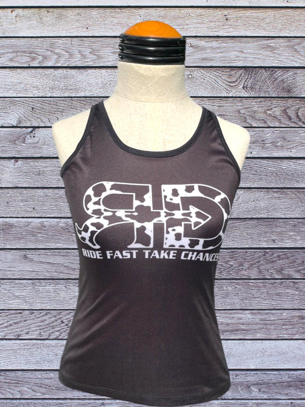 Front side picture of Rocket Donkey Black with Cow Compression Tank Top