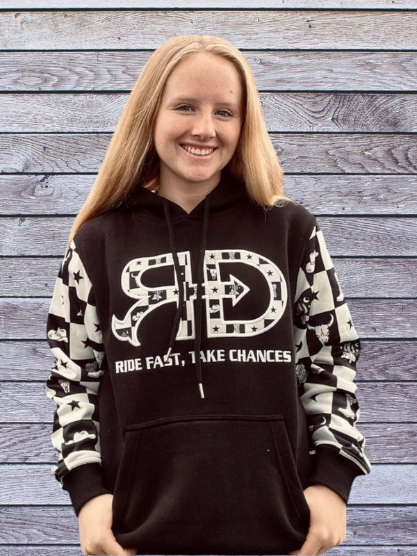 Front side picture of Rocket Donkey Black Checkered Hoodie