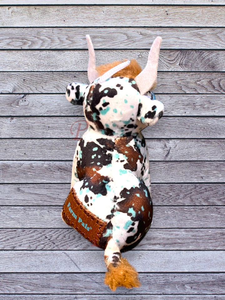 Back view highland cow mini farm pal plushie Tri-colored