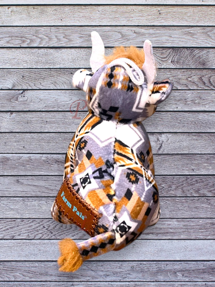Back view highland cow mini farm pal plushie Gold & Grey