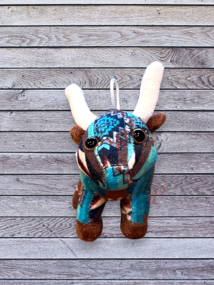 front view longhorn cow mini farm pal plushie Turquoise & Brown
