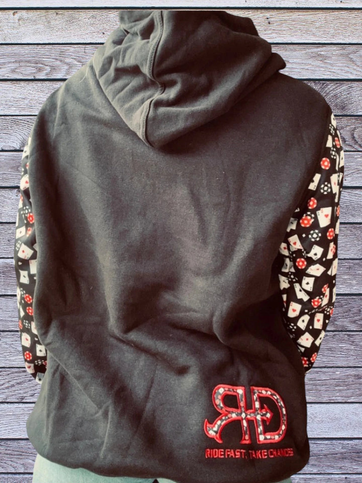 Back side picture of Rocket Donkey Black with Poker Hoodie