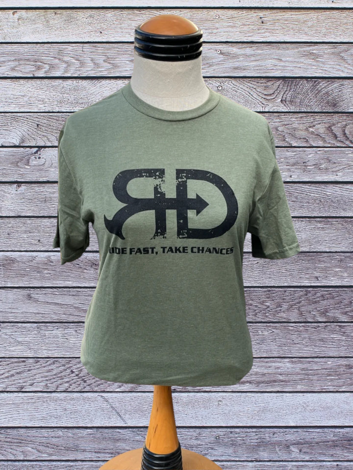 Front side picture of Rocket Donkey Logo Army Green T-shirt