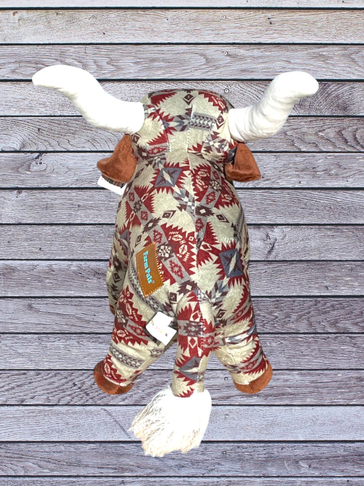 rear view longhorn cow medium farm pal plushie Maroon & Tan