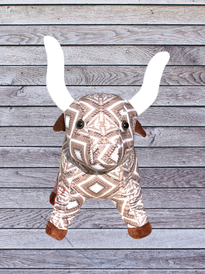 front view longhorn cow medium farm pal plushie Tan & White