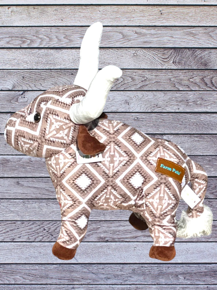 side view longhorn cow medium farm pal plushie Tan & White