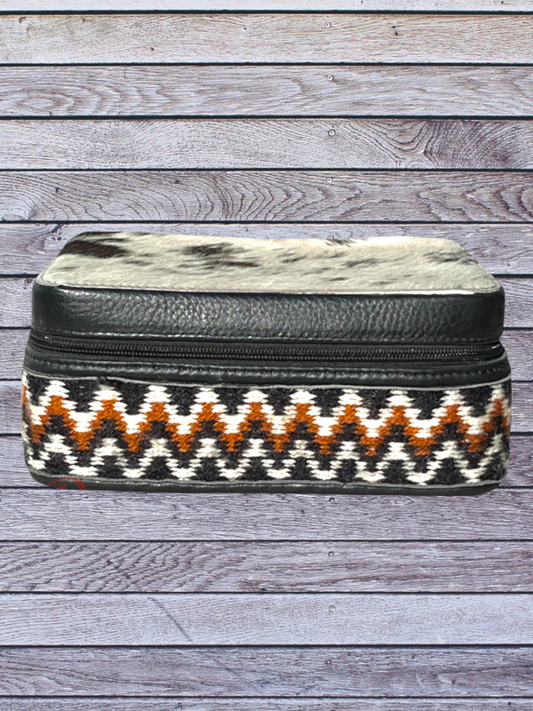 side view square cowhide & saddle blanket jewelry box