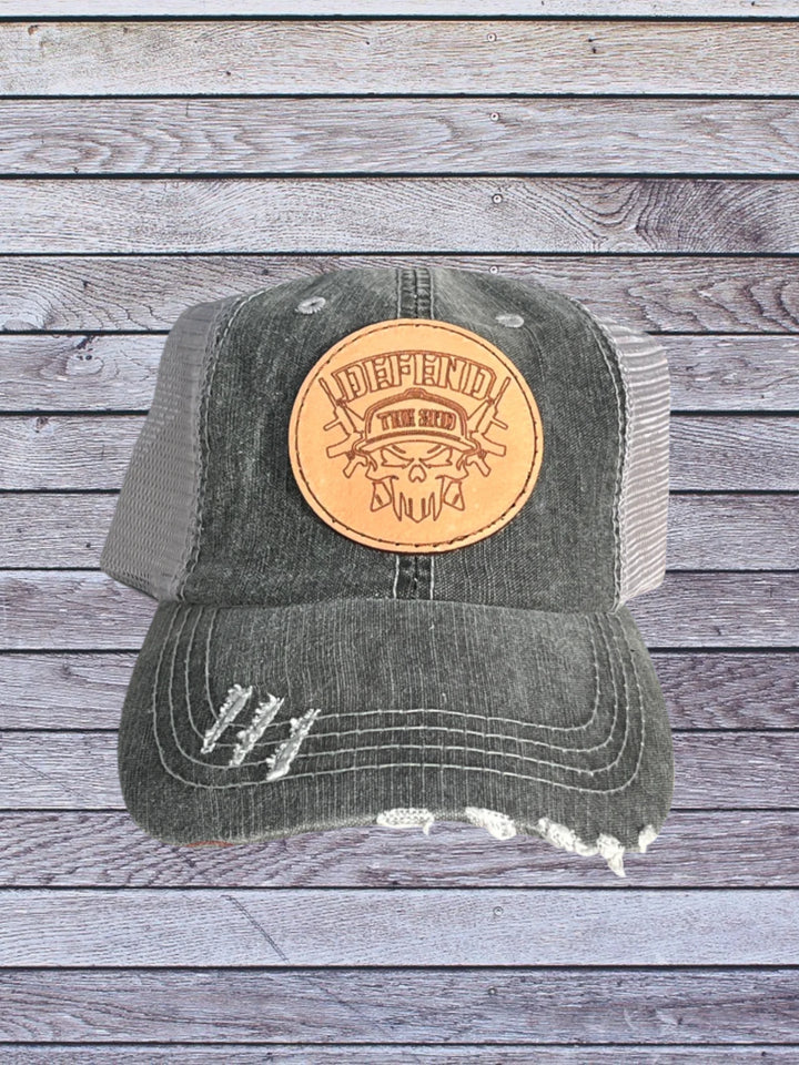 ball cap with 2nd amendment themed leather hat patch