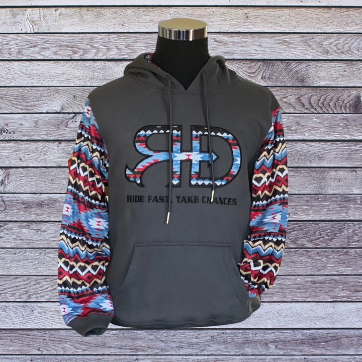 Front side picture of Rocket Donkey Dark Grey with Aztec Hoodie