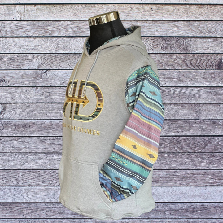 Left side picture of Rocket Donkey Light Grey with Pastel Aztec Hoodie