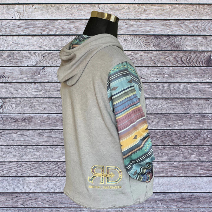 Right side picture of Rocket Donkey Light Grey with Pastel Aztec Hoodie