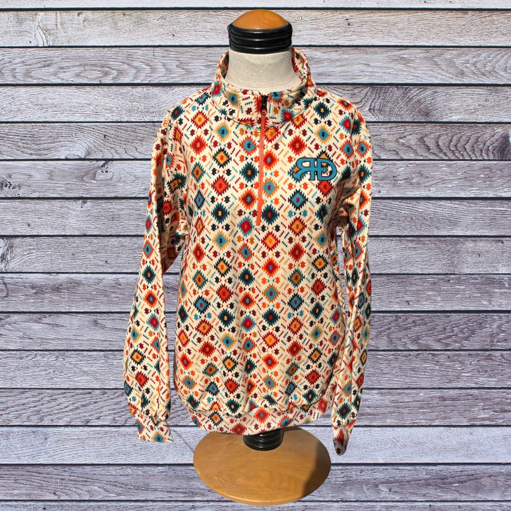 Front side picture of Rocket Donkey Tan Aztec Quarter Zip Sweatshirt