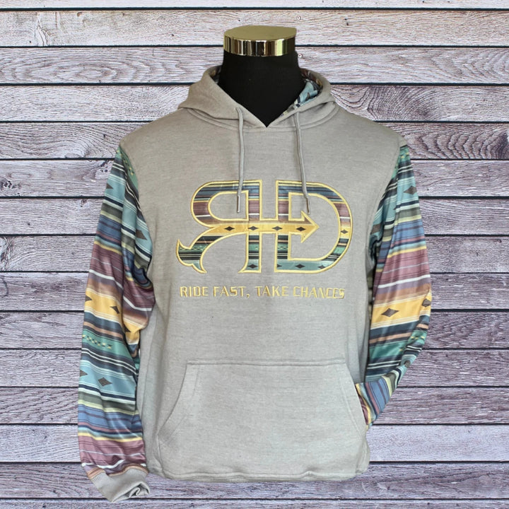 Front side picture of Rocket Donkey Light Grey with Pastel Aztec Hoodie