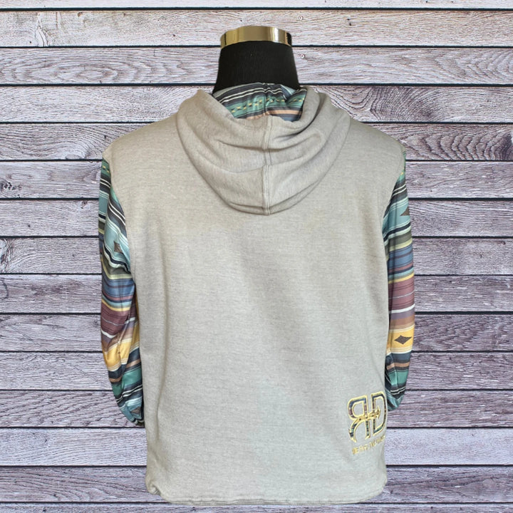 Back side picture of Rocket Donkey Light Grey with Pastel Aztec Hoodie