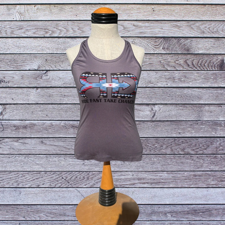 Front side picture of Rocket Donkey Gray with Aztec Compression Tank Top