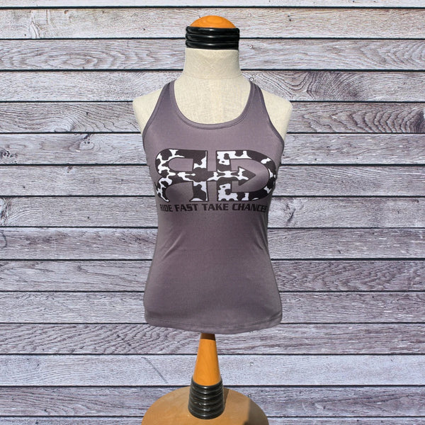 Front side picture of Rocket Donkey Gray with Cow Compression Tank Top