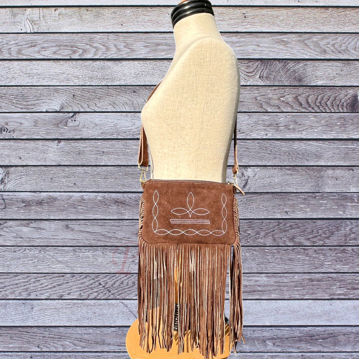 Front view of Suede cross body purse