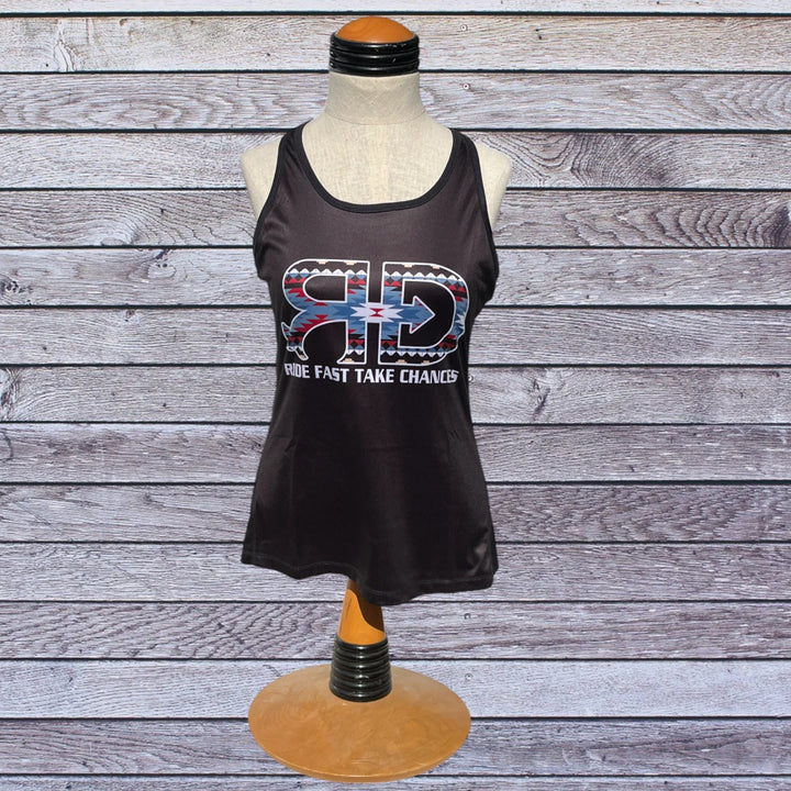 Front side picture of Rocket Donkey Black with Aztec Compression Tank Top