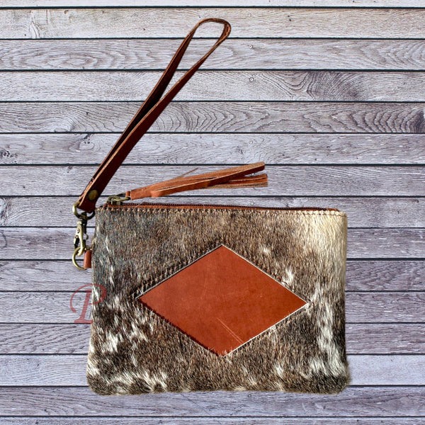 Cowhide wristlet purse front